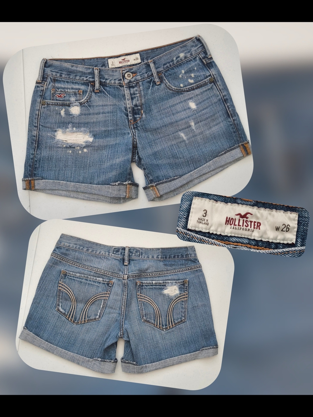 Hollister Light Blue Distressed Cuffed Denim Shorts Size 3